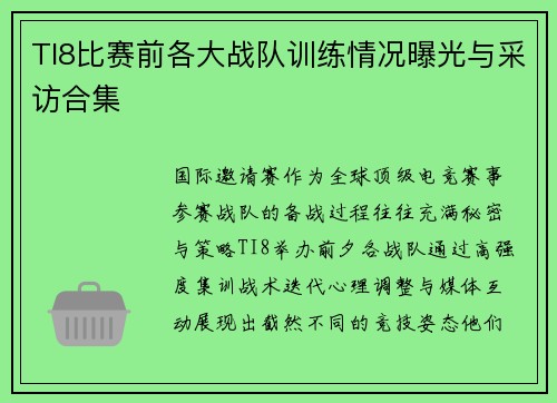 TI8比赛前各大战队训练情况曝光与采访合集